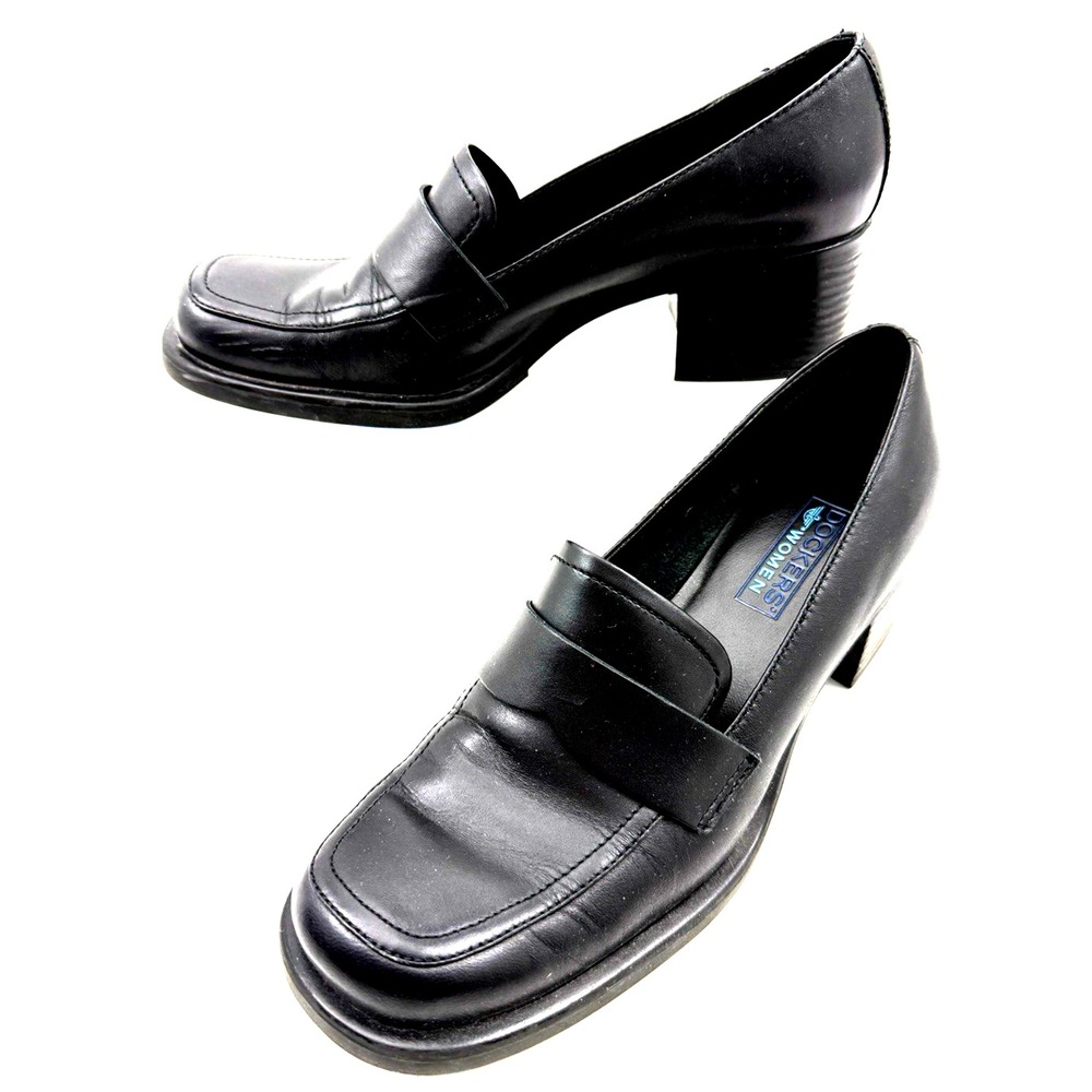 Women's Dockers Black Leather Slip On Shoes Size 6 1/2 M Y2K